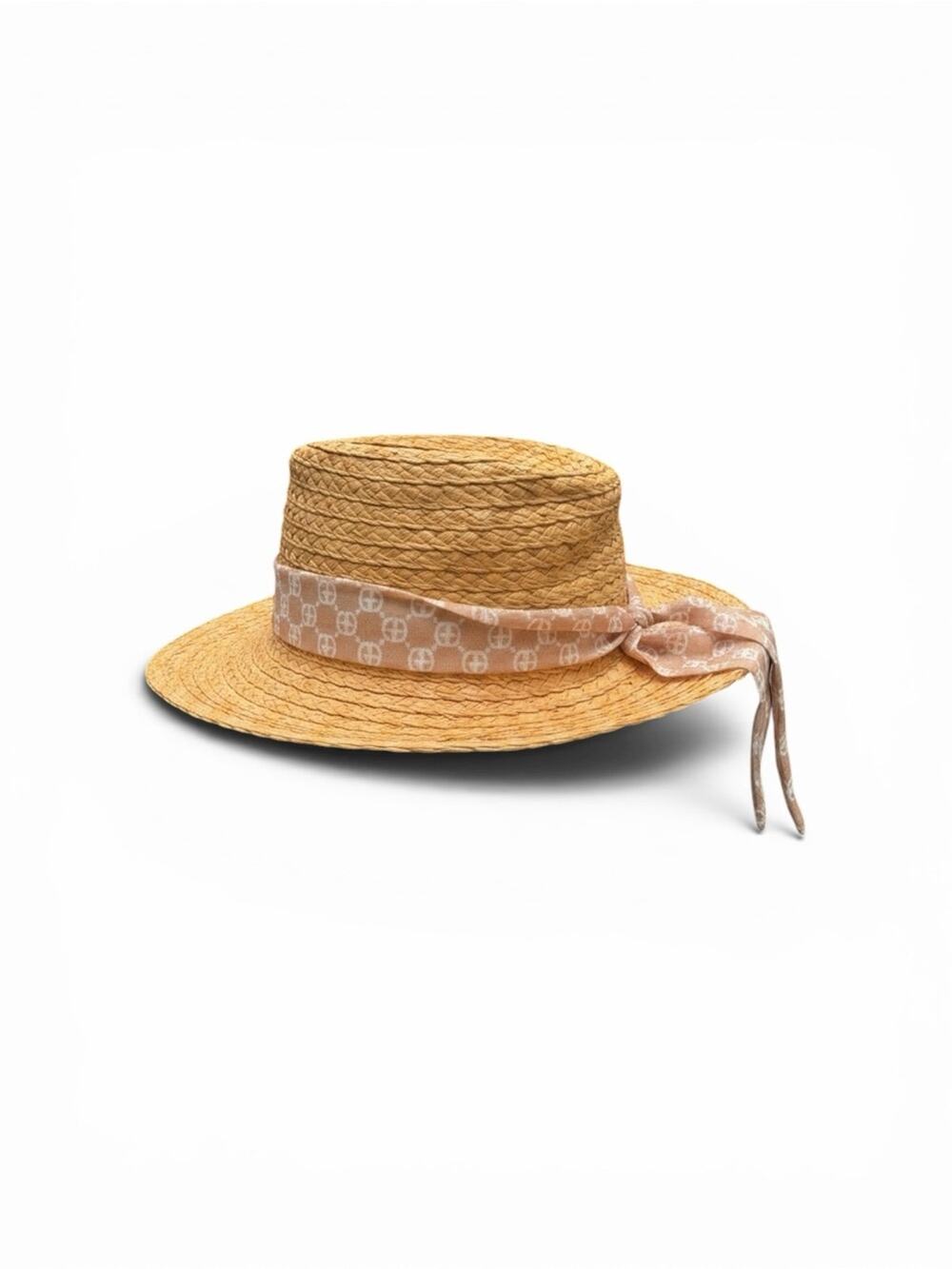 Gianni Bernini Straw Boater Hat NWT Camel Ribbon Resort Coastal Chic